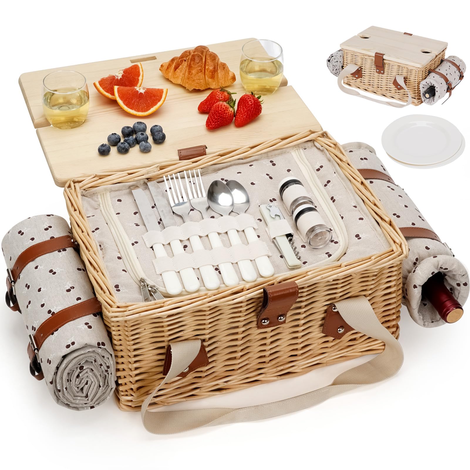 Amazon.com: HappyPicnic Picnic Basket for 2, Handmade Wicker